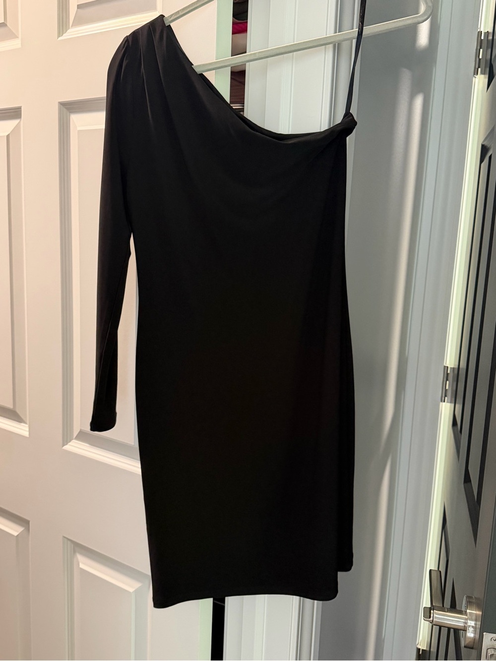 One sleeve black dress